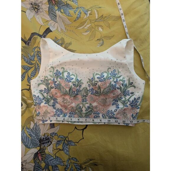 Tiffany Designs Women’s Size 4 White Ivory Floral Prom Maxi Dress Gown Two Piece - Picture 4 of 8